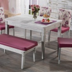 Mor Beyaz Çiçekli İstikbal Masa Sandalye Yemek Takımı 2016